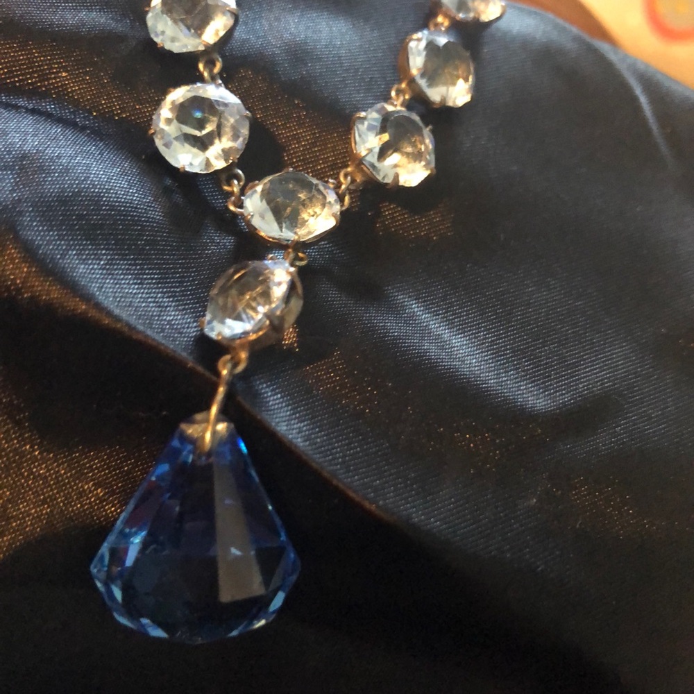 Sapphire Blue Teardrop Necklace with Crystal Beads